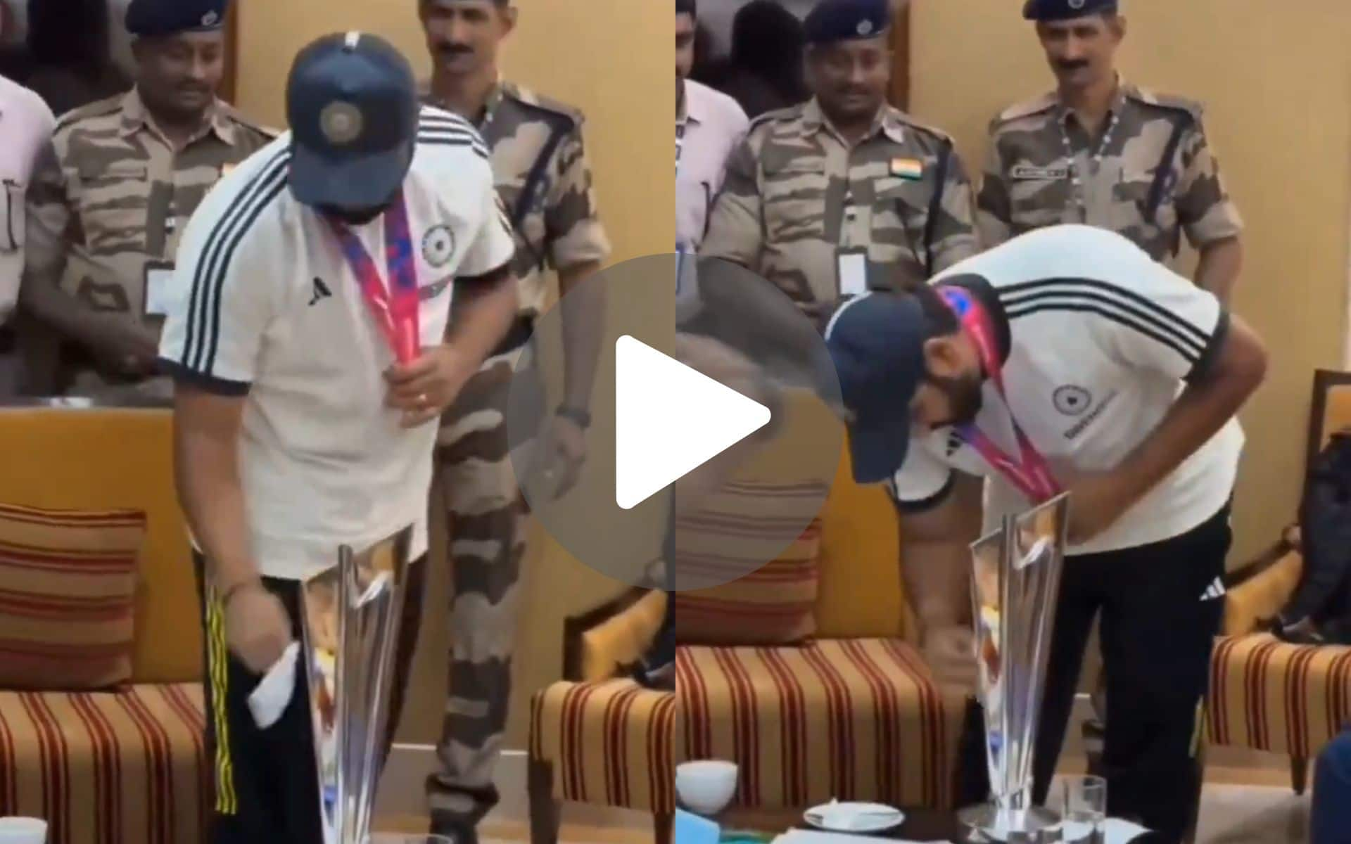 [Watch] Rohit Sharma Cleans T20 World Cup Trophy Before Victory Parade In Mumbai